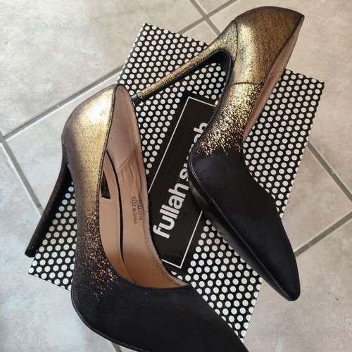 Fullah Sugah heel 12 cm like new, black and gold