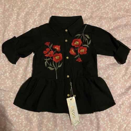 Shirt dress for 3-year-old girl new, black with red flowers