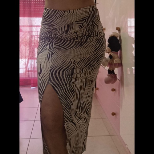 Midi skirt, beige and blue