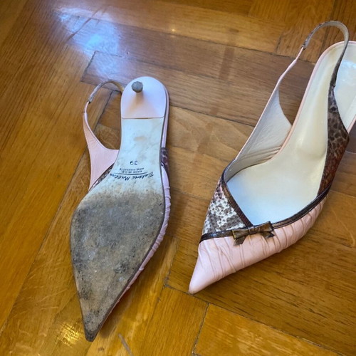 Tsakiris Mallas vintage Y2K coquette heels used, beige and pink