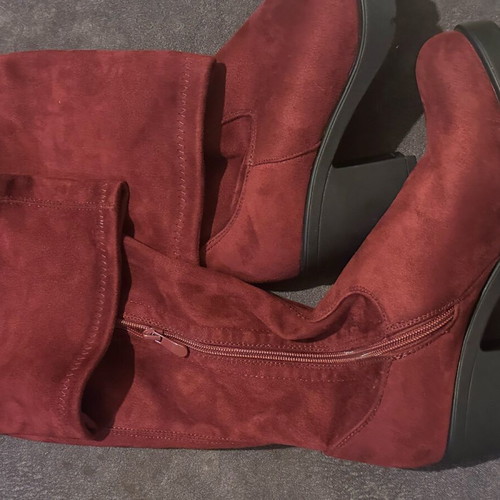 Over-the-knee boots used, burgundy suede, size 41