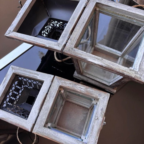 Decorative lanterns like new, set of two, wood and metal