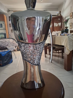 Asymmetric long vase with rhinestones, mirror-like shine