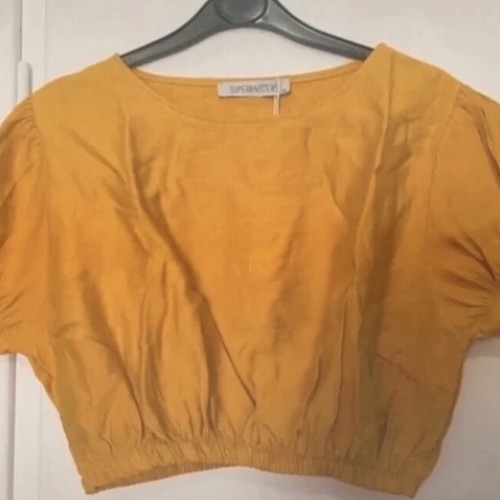 Linen set new yellow with short-sleeve top and high-waisted pants