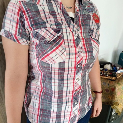 Tramontana women's plaid shirt size L used with embroidered details and waist strap