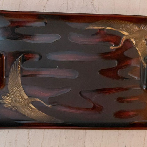 Vintage melamine tray with bronze carving