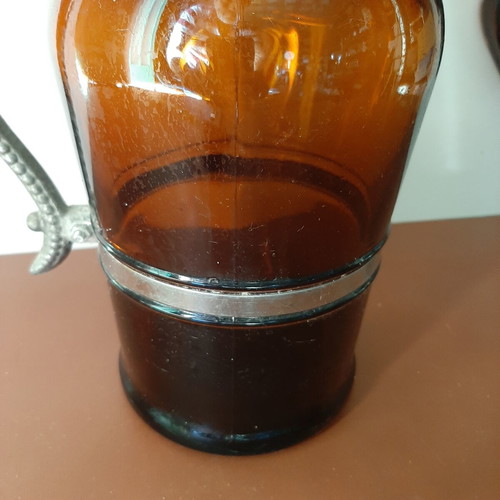 German vintage beer bottle growler with metal handle