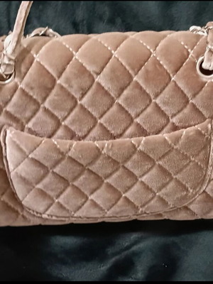 Velvet shoulder bag like new, beige with multiple pockets