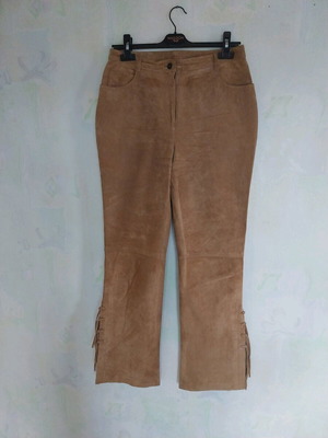 Винтидж кожен дамски каубойски панталон с ресни светло кафяв размер L