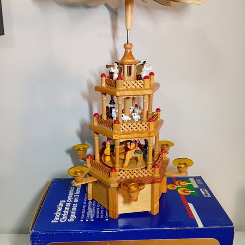 Wooden Christmas musical carousel 3-tier in gift box Germany