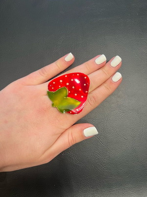 Strawberry ring handmade silver 925 with enamel like new