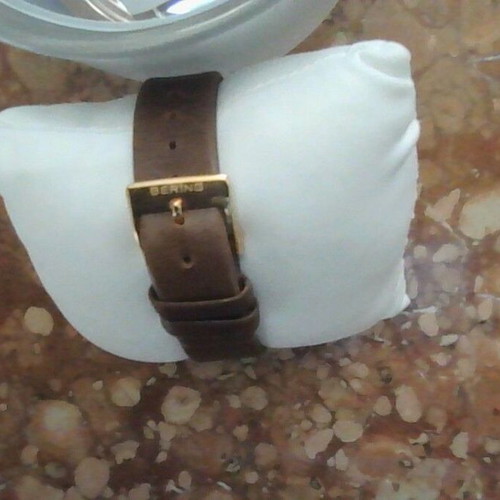 Bering Classic watch, polished rose gold, brown leather strap