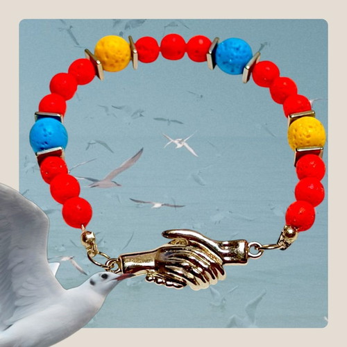 Handmade bracelet with lava, hematite semi-precious stones and steel magnetic clasp