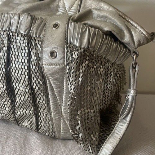 Miu Miu Vintage Bag used, metallic silver leather with perforated design