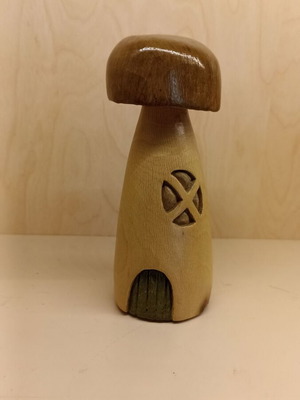 Handmade wooden mushroom house like new, plane wood decor