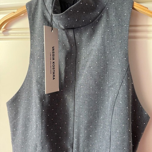 Vassia Kostara grey mini dress with sparkles new, size small