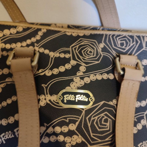 Folli Follie leather bag used, brown with beige