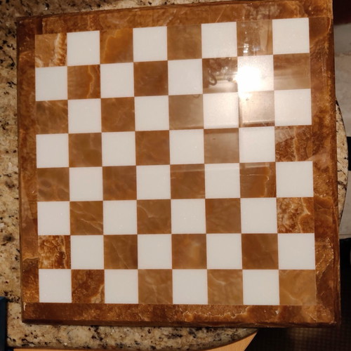 Vintage Greek chess with Cycladic pieces and stone board, new