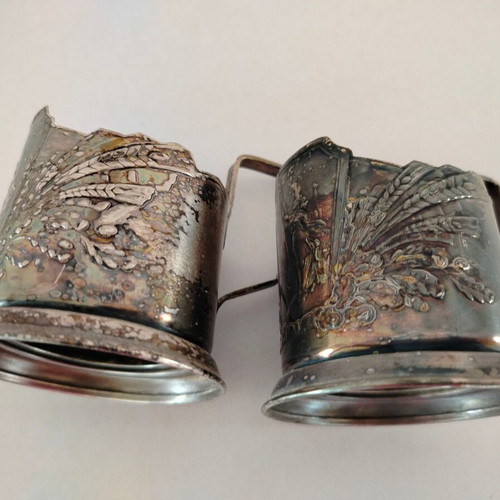 Soviet metal tea glass holders used, set of 2, 1960s era