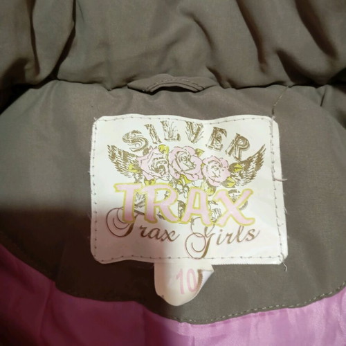 Puffer jacket size 10 like new, khaki with pink details