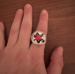White ring with flower like new, multicolored