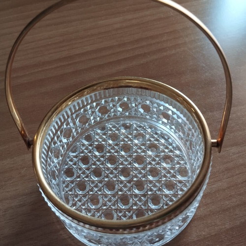 Fondue dish pressed glass with geometric 80's patterns used