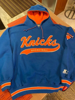 Starter New York Knicks NBA hoodie sweatshirt, blue and orange, L/XL