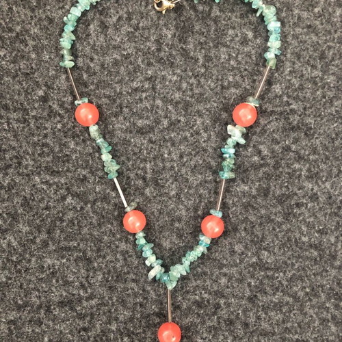 Necklace with semi-precious stones 48cm, 925 silver clasp, pink quartz and apatite new