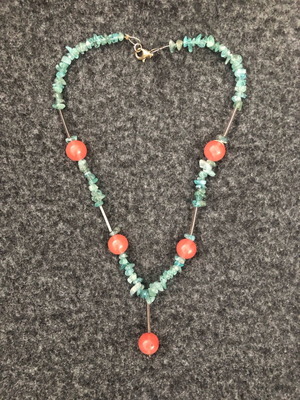 Necklace with semi-precious stones 48cm, 925 silver clasp, pink quartz and apatite new