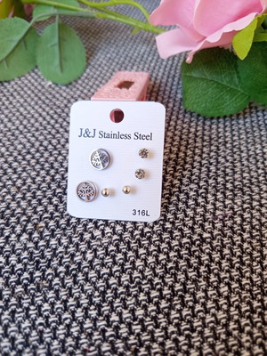 Set of 3 new stainless steel earrings with tree of life design