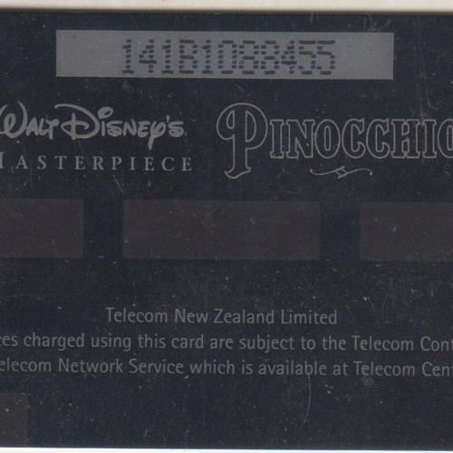 New Zealand Disney Pinocchio & Jiminy Cricket phonecard