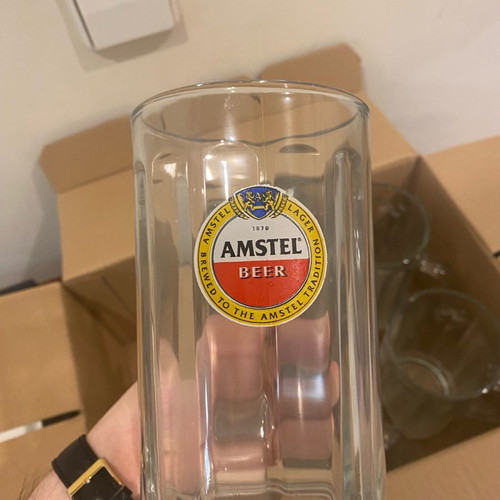 Large Amstel beer glass set of 6 new