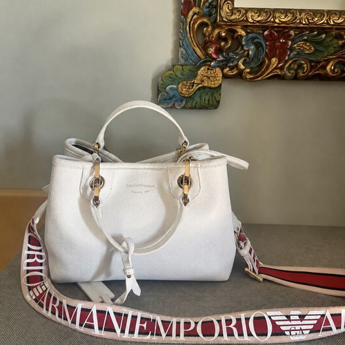 Emporio Armani crossbody bag used, white canvas with adjustable strap