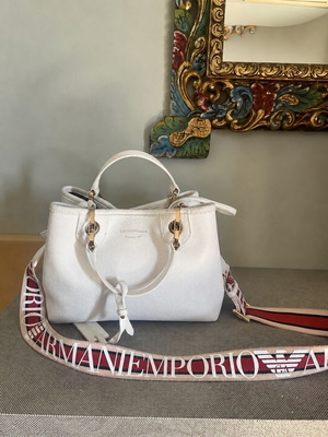 Emporio Armani crossbody bag used, white canvas with adjustable strap