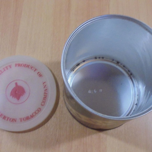 Half & Half old metal pipe tobacco tin empty used with plastic lid
