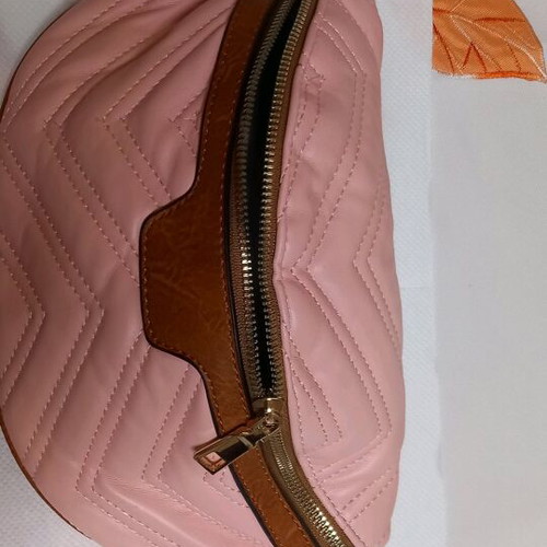 Crossbody bag new pink-brown with short and long strap