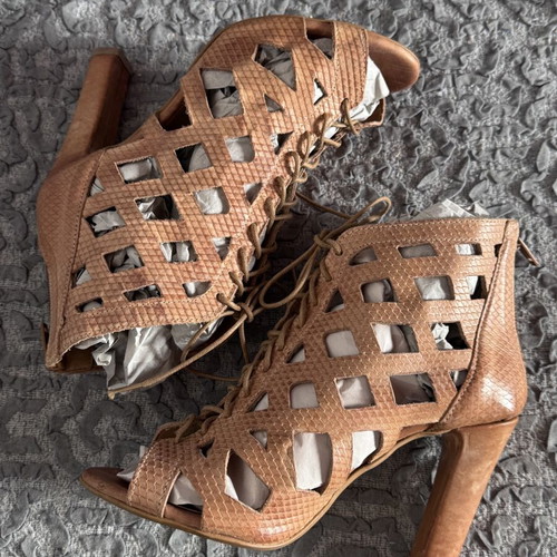 Leather lace-up heels Artisan used, beige, size 36, cut-out design