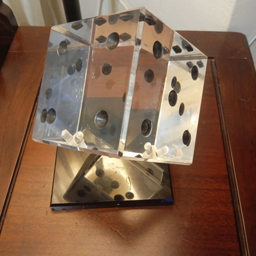 Vintage Lucite dice paperweight sculpture, 1970s–1980s