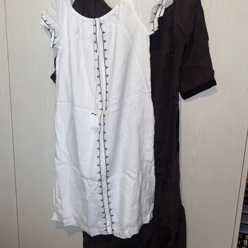 Linen women's dresses like new, white with pockets and brown