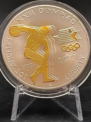 US Commemorative Dollar 1983 new, silver with 24K gold