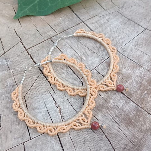 Macrame earrings with jasper bead, new