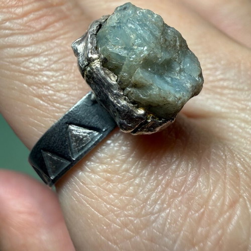 Handmade silver 925 ring with aquamarine used
