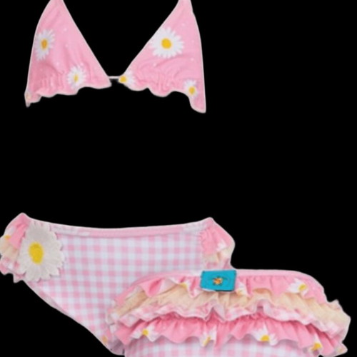 Tortue toddler bikini 2 years pink gingham with daisies like new