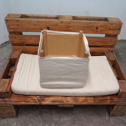 Sofa set from pallets with Ikea Pello armchair and Solsta Pallbo stool, like new
