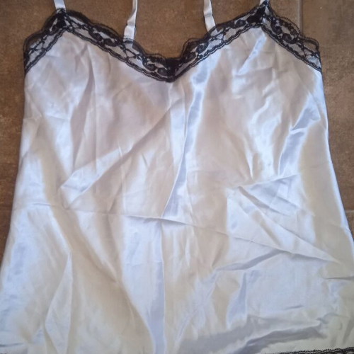 Danoff lingerie top white satin with black lace like new