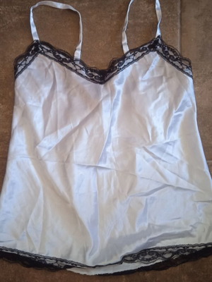 Danoff lingerie top white satin with black lace like new