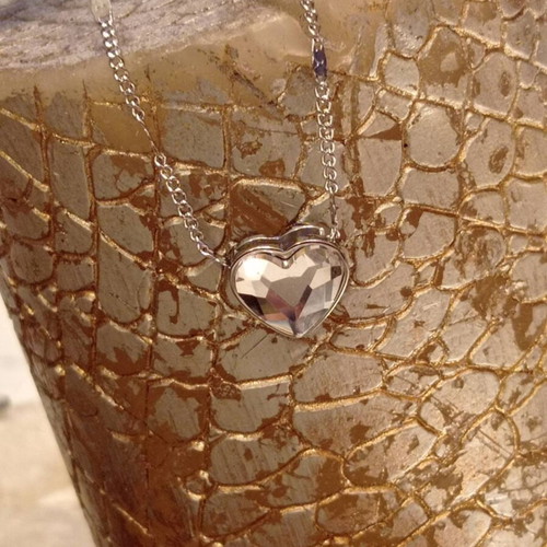 Stainless Steel Necklace with Heart Pendant and Crystal, new