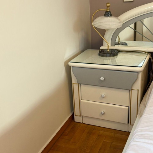 Bedroom set wood lacquer with hidden lighting used, white gray