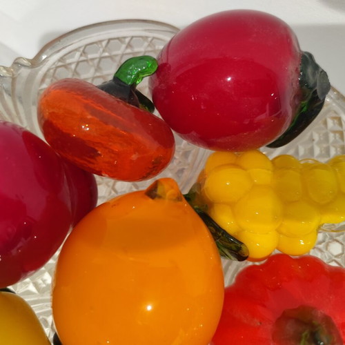 Vintage glass fruit set, 9 pieces, Murano style