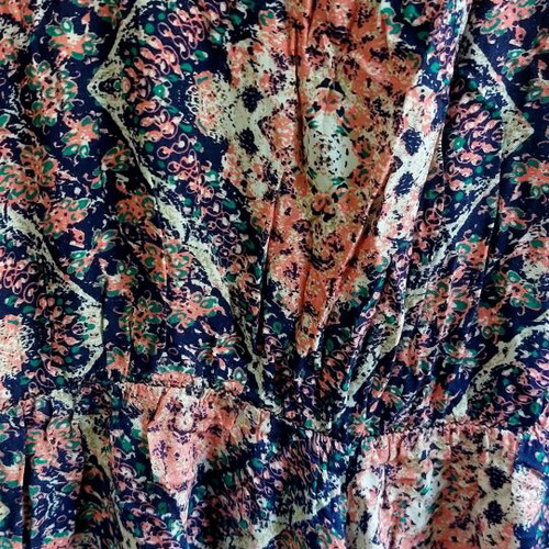 Boho Printed Mock Neck Cutout Jumpsuit like new, blue and salmon